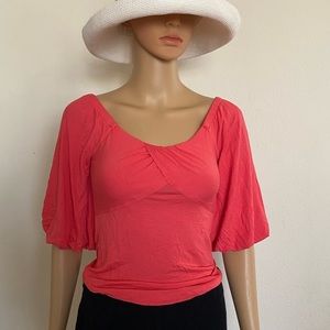 FREE PEOPLE  Coral Boat Neckline Balloon 3/4 Sleeves Size XS NWT